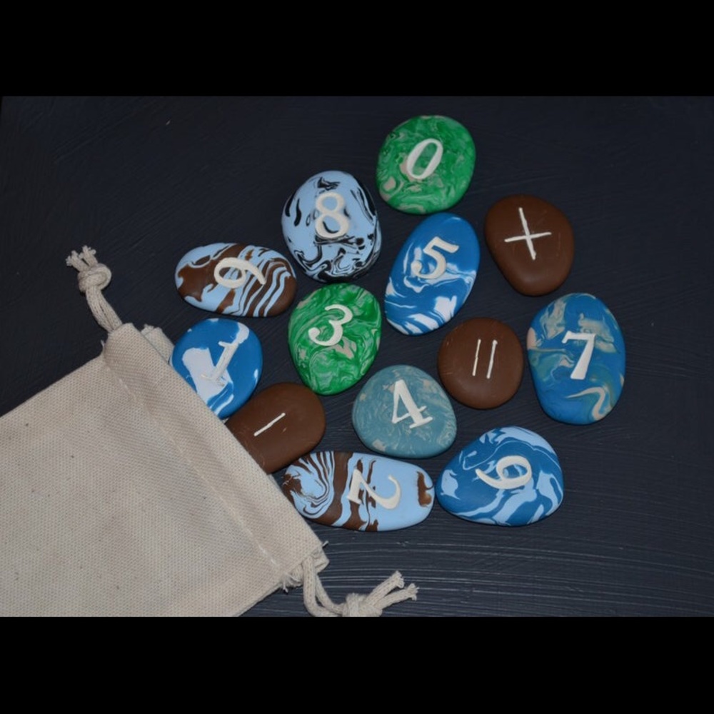 Handmade Blue, Green & Brown Numbered Rocks